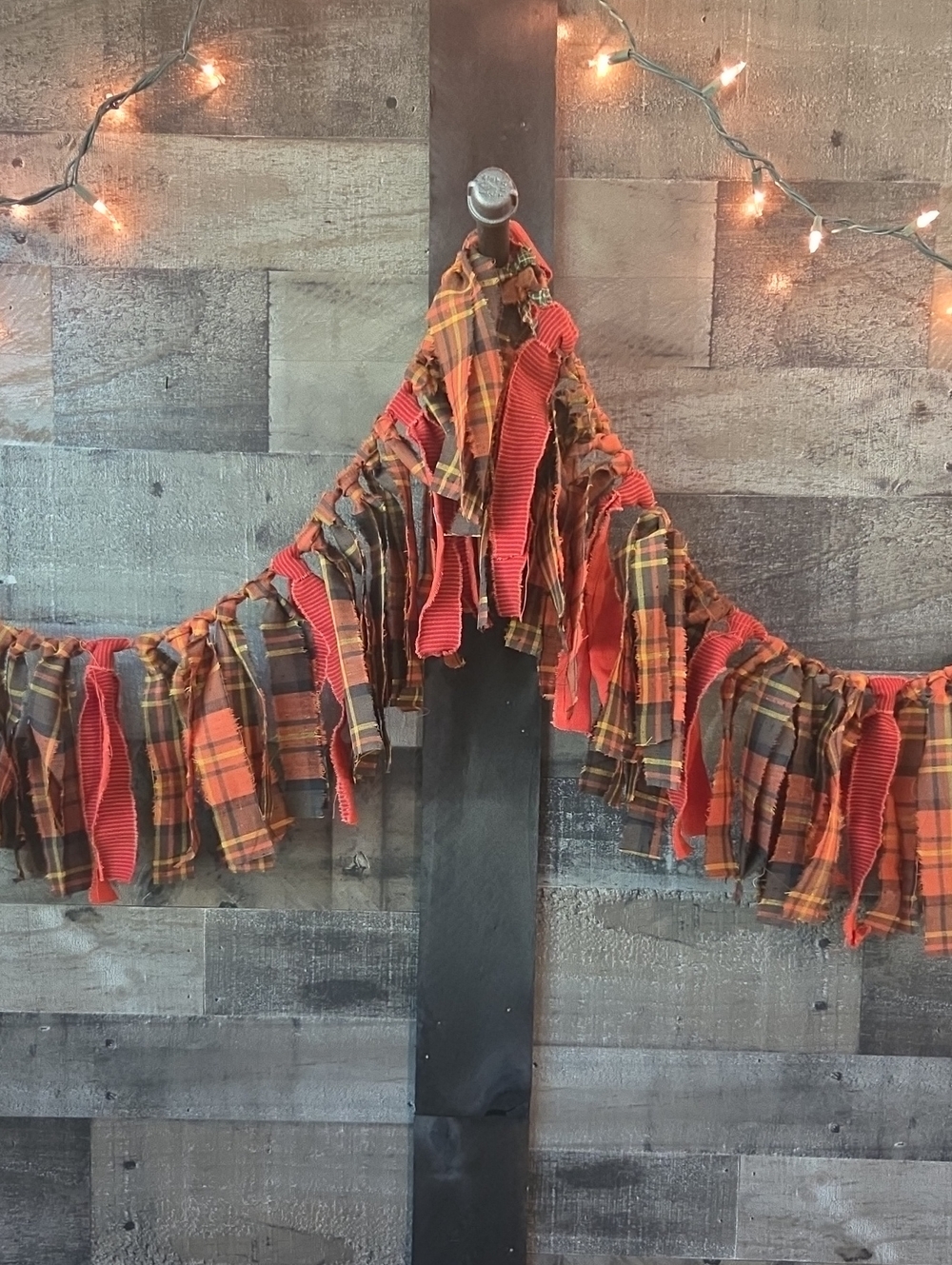 Rust Plaid & Orange Fall  Boho Chic Garland Home Holiday Decor Appox 57"